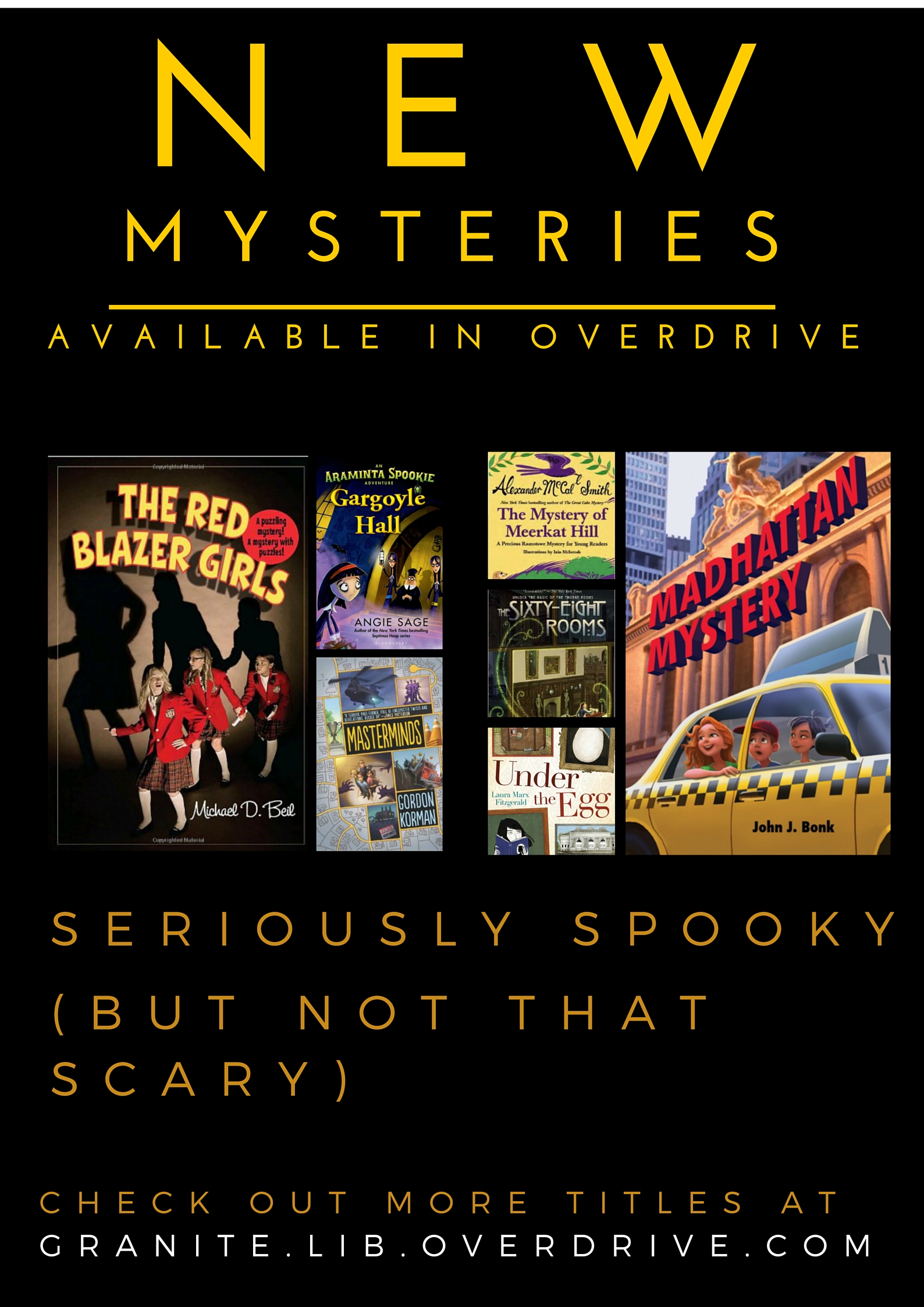 Poster New Mysteries Available in OverDrive Granite Media