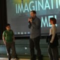Author Brandon Mull presents to students at West Valley Elementary