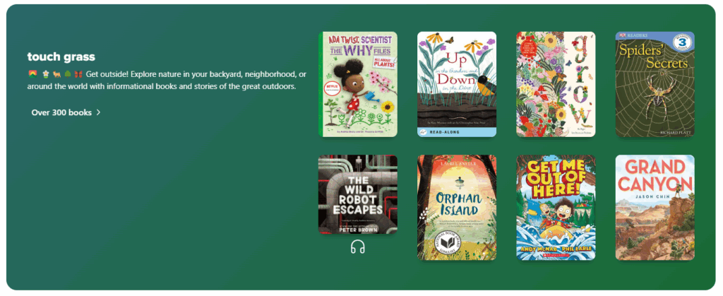 Sora Collection - touch grass - Ribbon Screenshot - 04 Screenshot of a collection of book cover images for the 'touch grass' collection in Granite's Sora