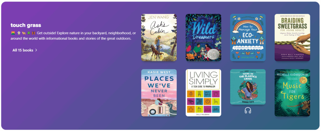 Sora Collection - touch grass - Ribbon Screenshot - Young Adult - 01 Screenshot of a collection of book cover images for the 'touch grass' collection in Granite's Sora